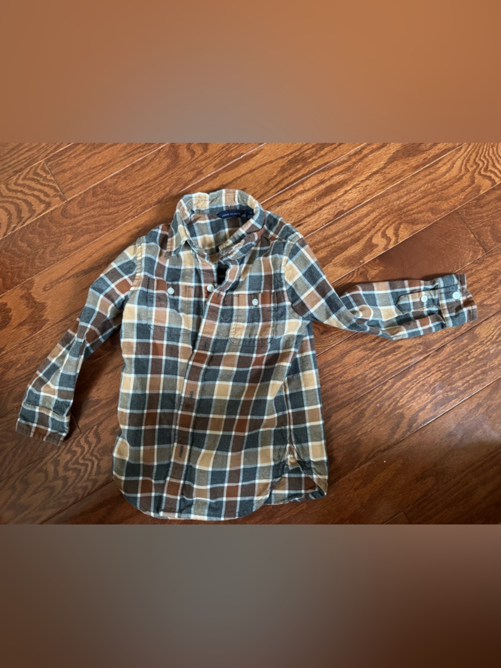 Janie and Jack Brown, Cream & Gray Plaid Button-Down Shirt